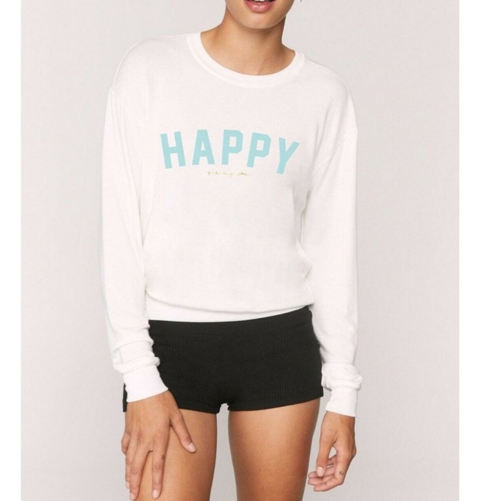 SPIRITUAL GANGSTER NWT Savasana "Happy" Casual Weekend Crew Off White Sweater M